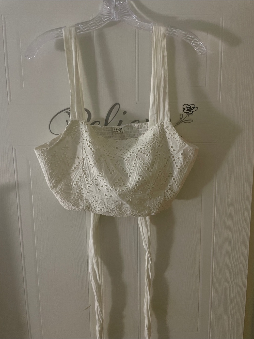 Cream Eyelet Tie-Back Crop Top